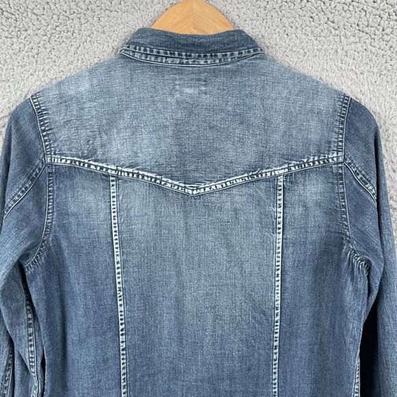 J Crew Top Womens 10 Blue Chambray Long Sleeve Pearl Snap Western Shirt Denim - Picture 8 of 16